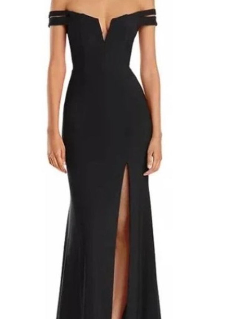 Nwt Aqua Black Off The Shoulder Cut Out Front Slit Formal Gown.